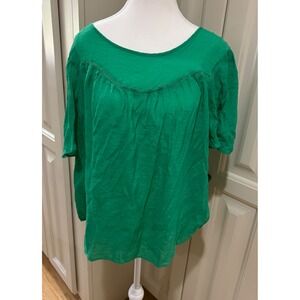 Nanette Lepore Green Top Size Large Half‎ Sleeve Blouse EUC Bel Sleeve Shirt